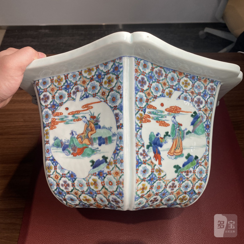 清康熙 斗彩神仙人物图六方花盆 - 图22